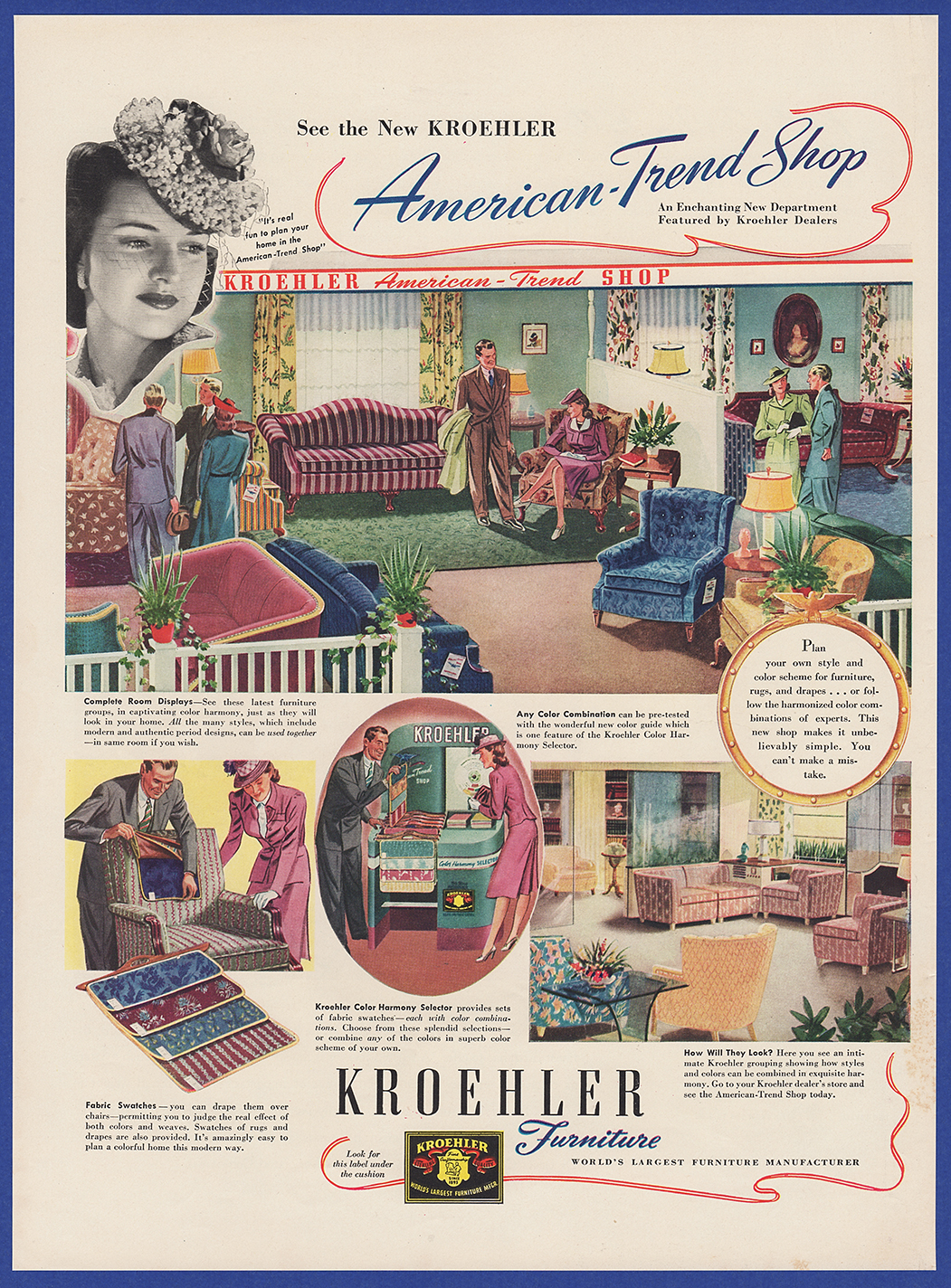 Vintage 1941 Kroehler Furniture American Trend Shop Print Ad 40 S