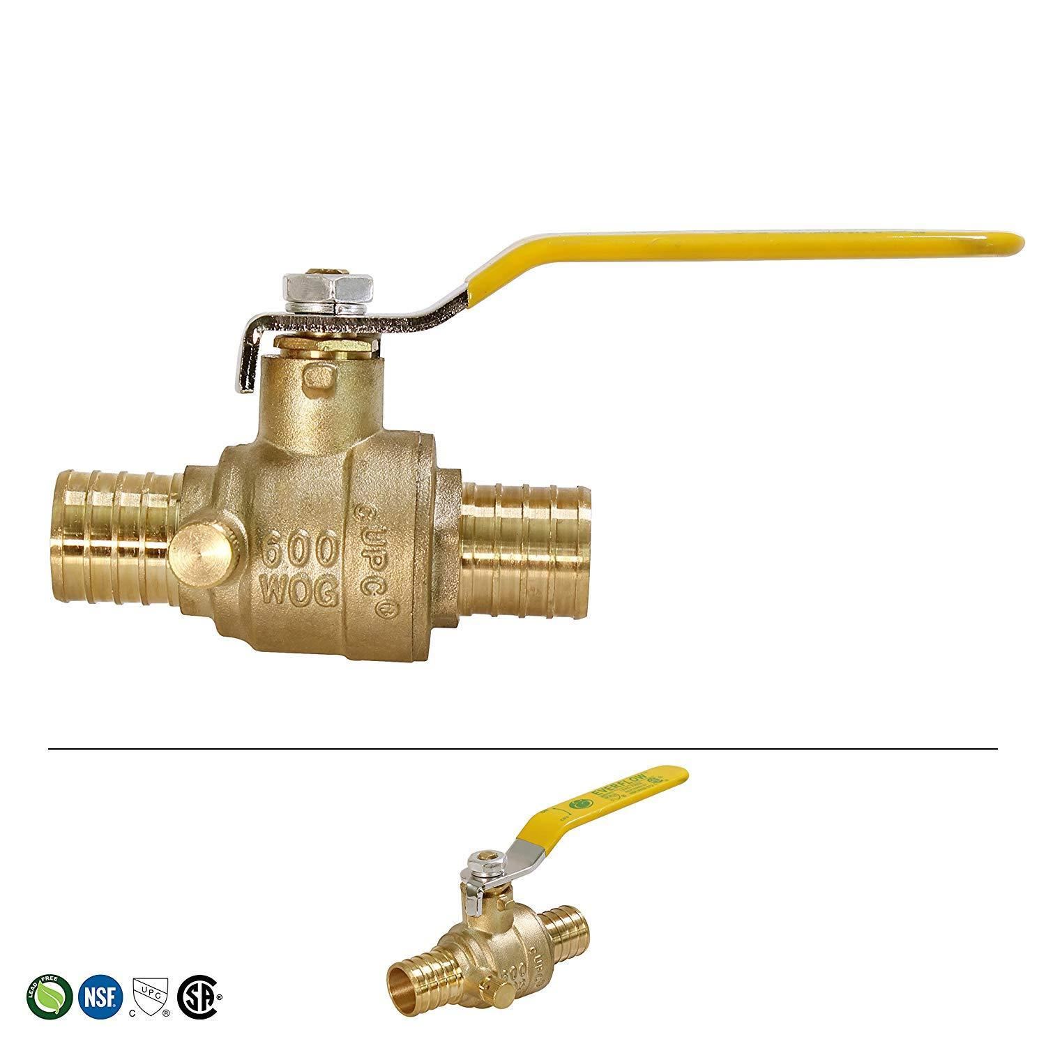 Full Port PEX Ball Valve with Adjustable Drain 1 Inch Forged Brass Lead Free Everflow Supplies 405P001-NL