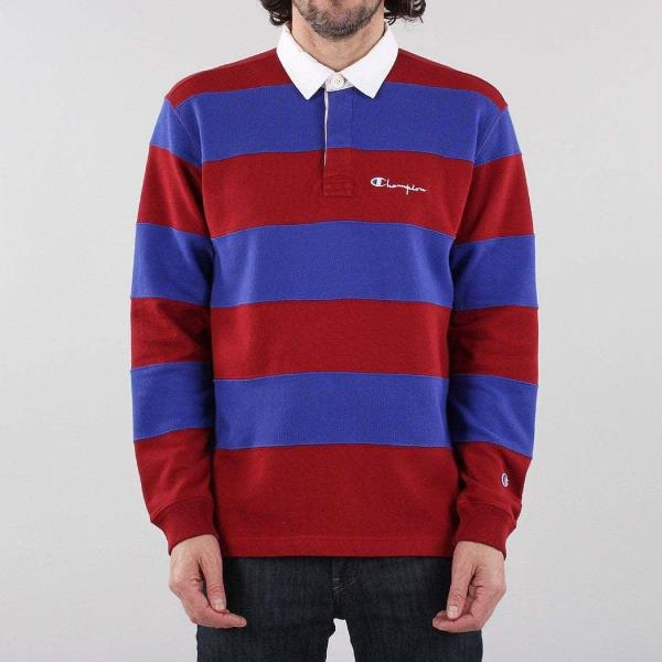 Long Sleeve Cotton Polo Shirt Red Blue 