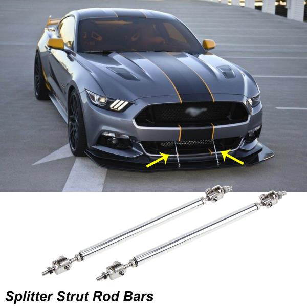 13/" Adjustable Silver Front Bumper Lip Splitter Rod Strut Tie Bar For Audi Ford