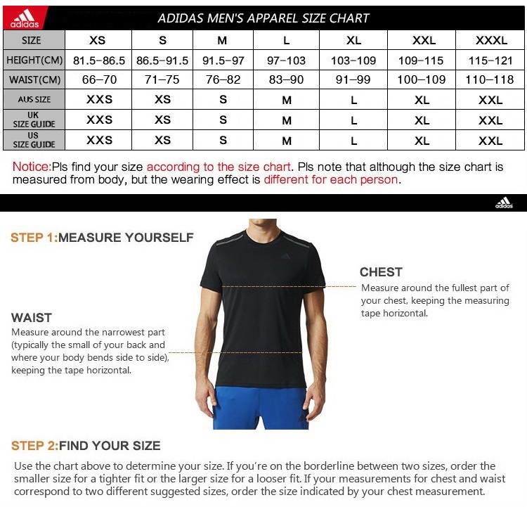 adidas men's t shirt size chart
