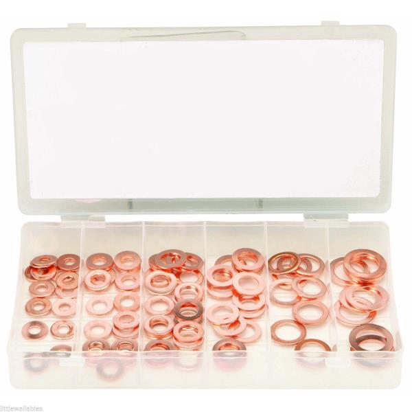 New 110pc Copper Flat Washer Ring Assortment Oil Brake Clutch Line Conductivity