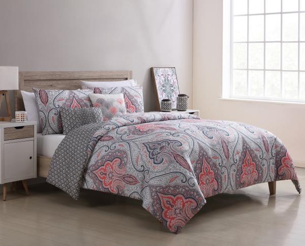 coral and grey bedding ensembles