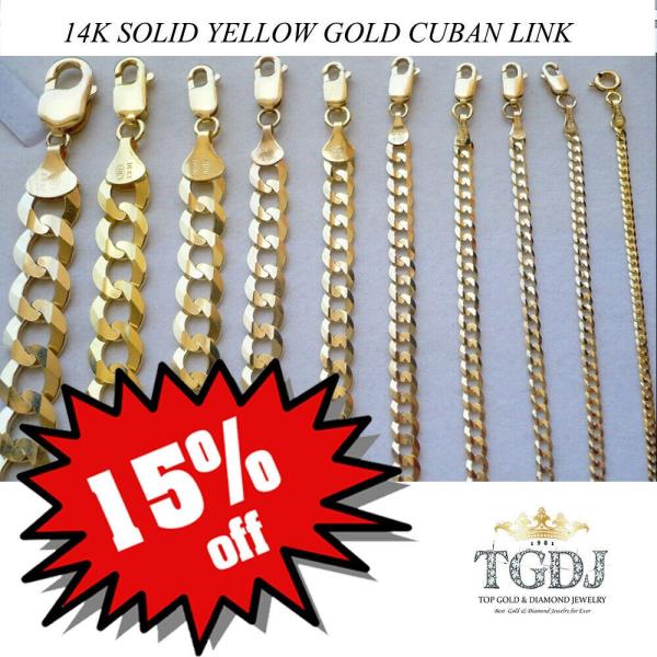 2.7MM 14MM 14K Real YELLOW GOLD CUBAN LINK WOMEN/ MEN'S NECKLACE CHAIN