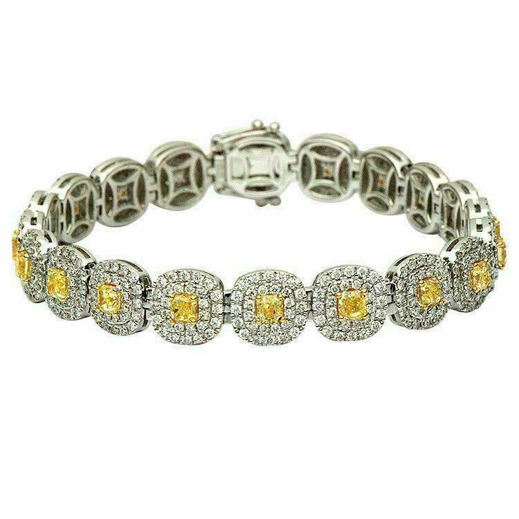 ESTATE WIDE 10.40CT WHITE & CANARY DIAMOND 18K TWO TONE GOLD 3D TENNIS ...