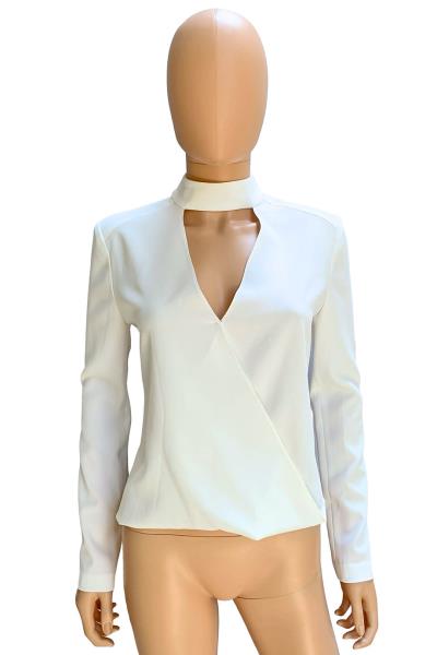 Solid White Crepe Long Sleeve Cut Out 