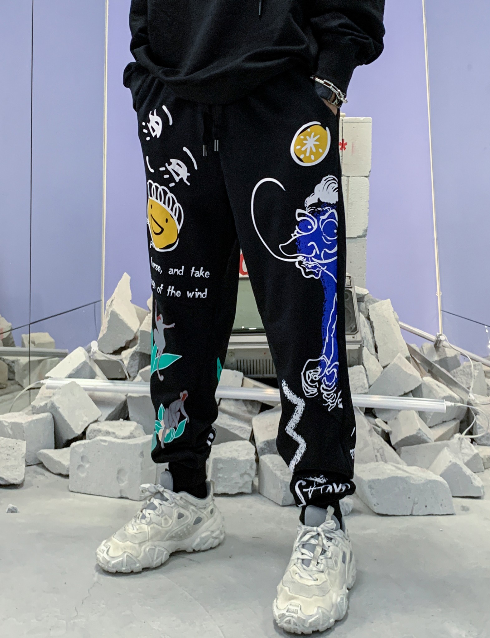 Niepce Men\'s Doodle World Joggers Asian Hip Hop Urban Streetwear Pants |  eBay