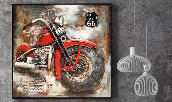 Framed Motorcycle Wall Art Metal Canvas Painting Rustic Landscape Decor - Rustic Metal Motorcycle Wall Decor