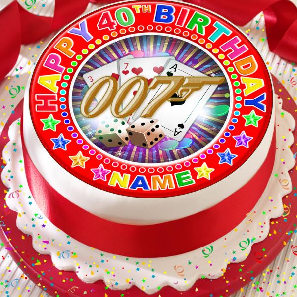 JAMES BOND 007 BIRTHDAY PERSONALISED 7.5 INCH PRECUT EDIBLE CAKE TOPPER HBZ25
