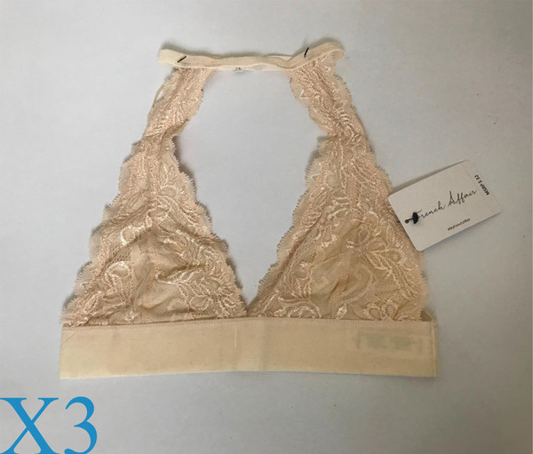 French Affair Lace Halter Neck Bra Bralette in White Smoke Size Large 4606BT