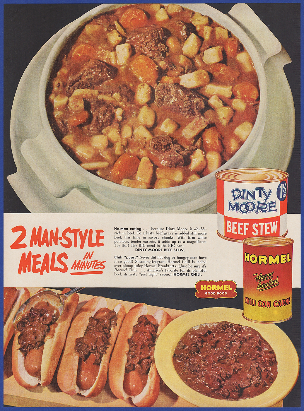 Vintage 1955 Dinty Moore Beef Stew Hormel Chili Con Carne Ephemera 50 S Print Ad Ebay