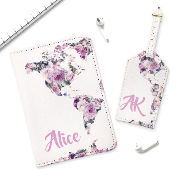 Peonies Passport Holder Travel Set Luggage Tag Pink Flowers Travel Set Floral Print Passport Cover Outstanding Document Organizer Set CL6294