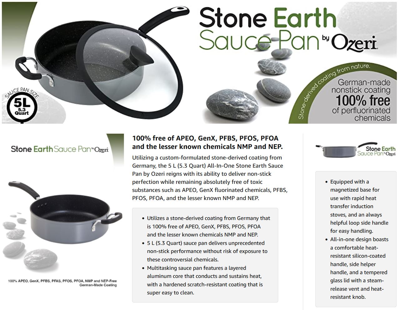 The Ozeri Stone Earth All-In-One Sauce Pan, 100% APEO & PFOA-Free