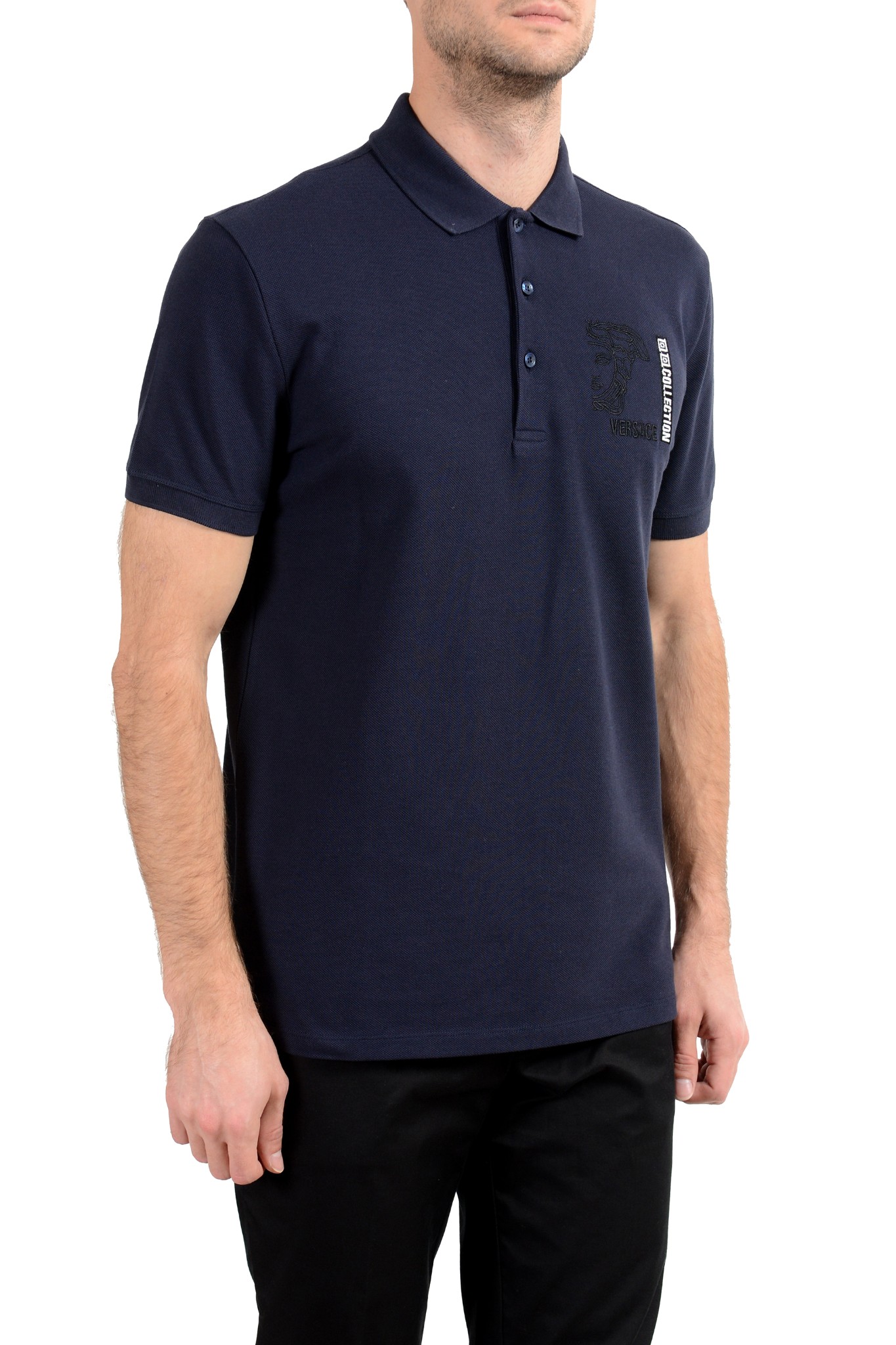 Versace Collection Men's Navy Blue Logo Short Sleeve Polo Shirt | eBay
