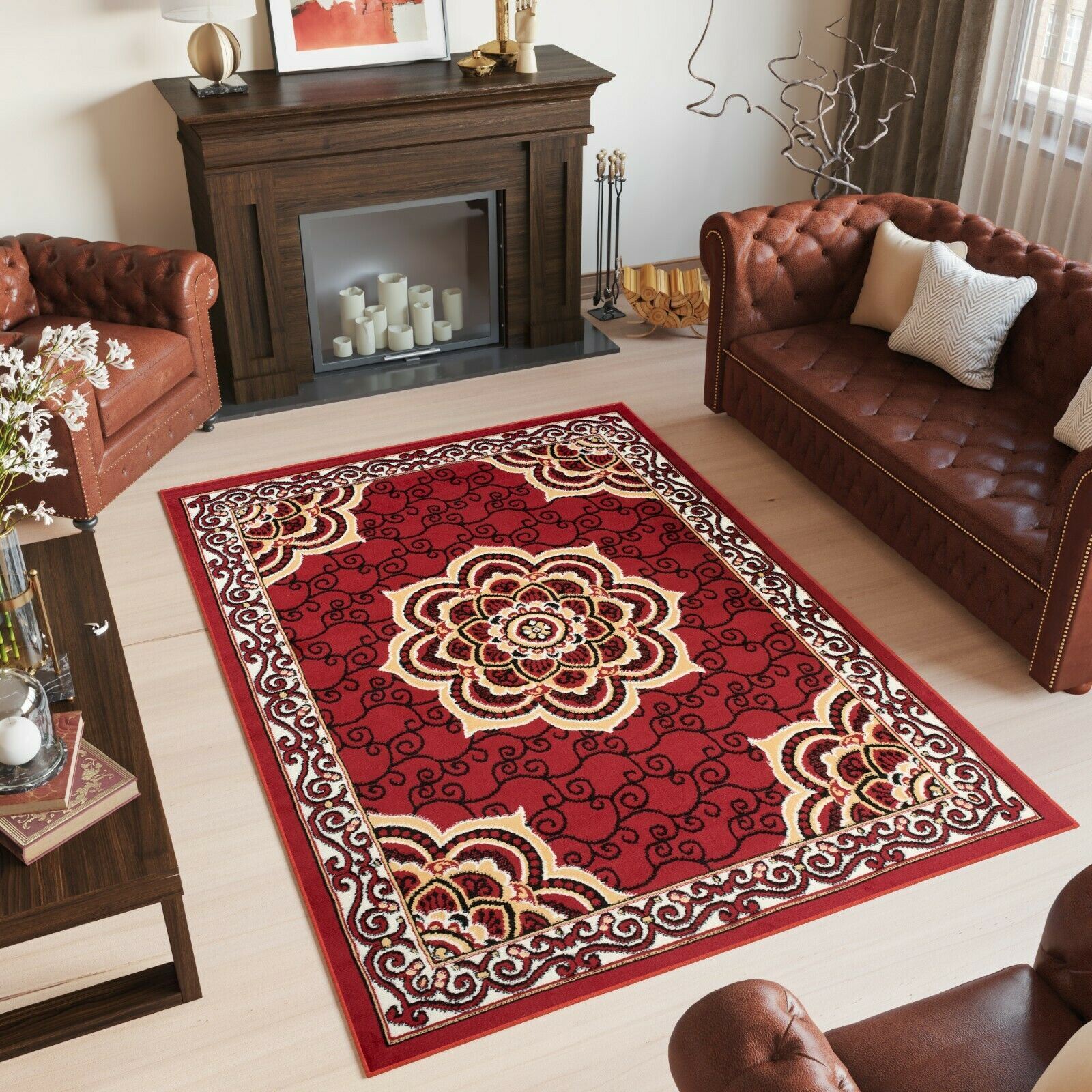 Classic Red / Burgundy Area Rugs Traditional Design Ornaments Living Room Carpet eBay