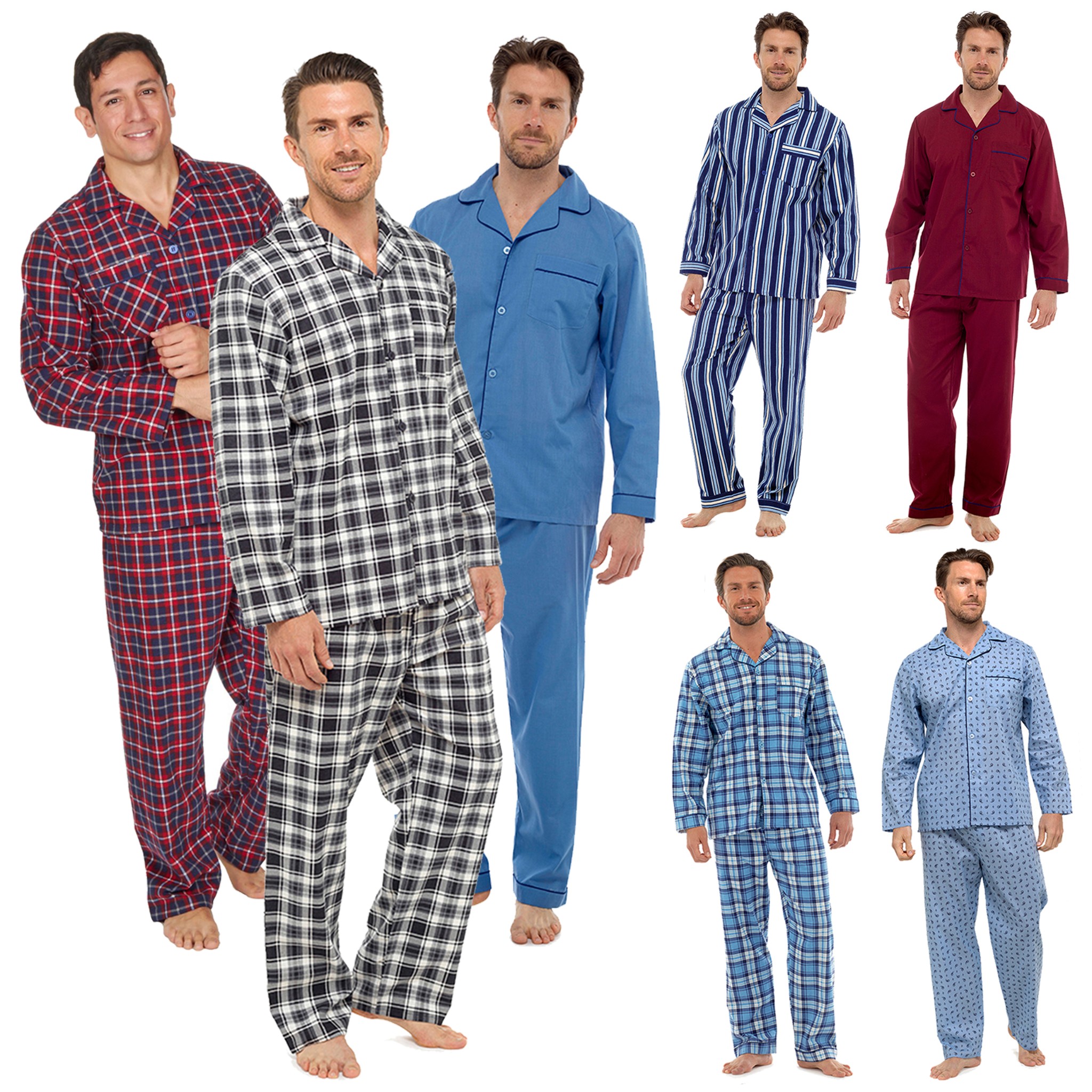 Mens Traditional Pyjamas | Warm Button Up | Striped, Checked, Flannel ...