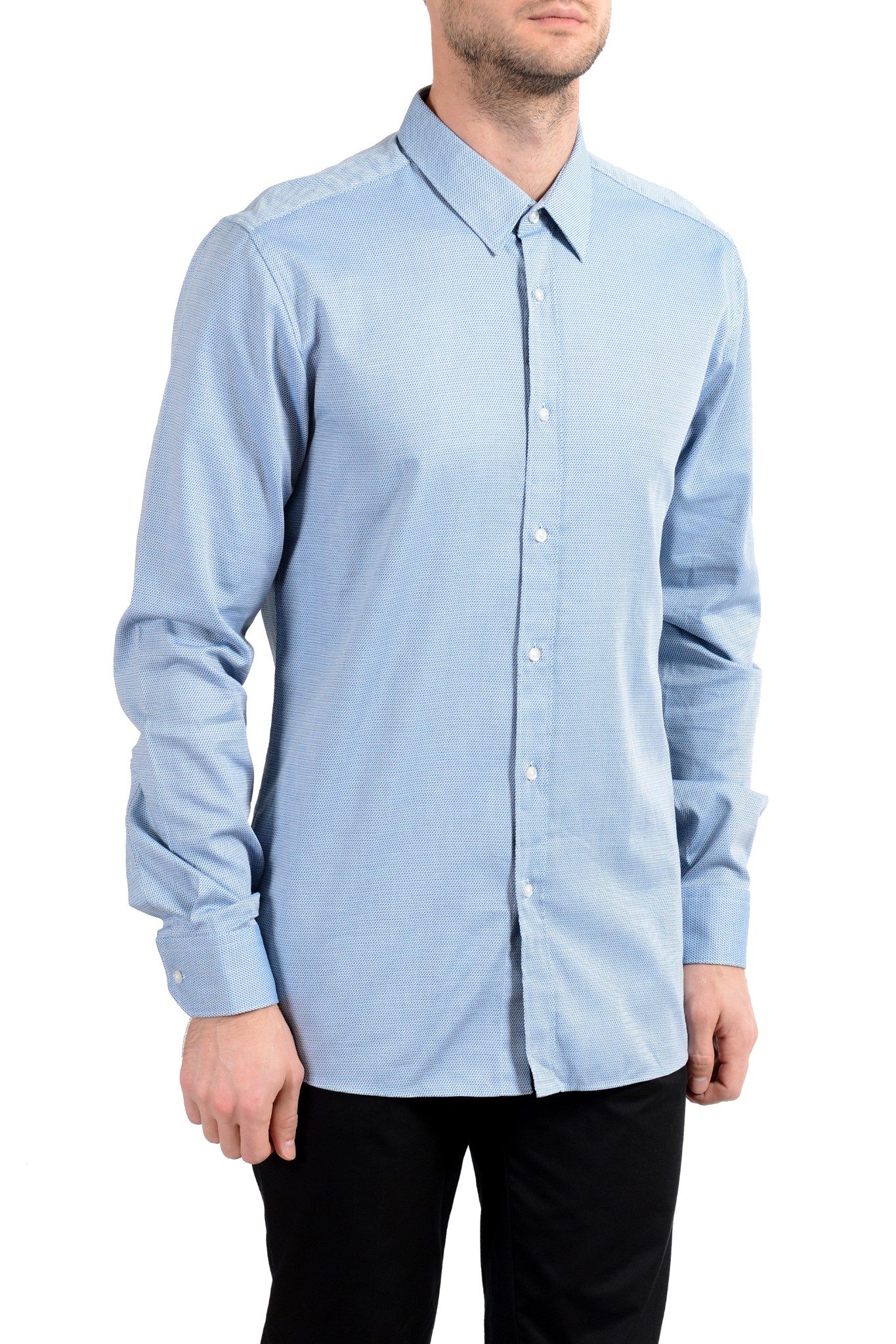 Slim Bluish Long Sleeve Dress Shirt 