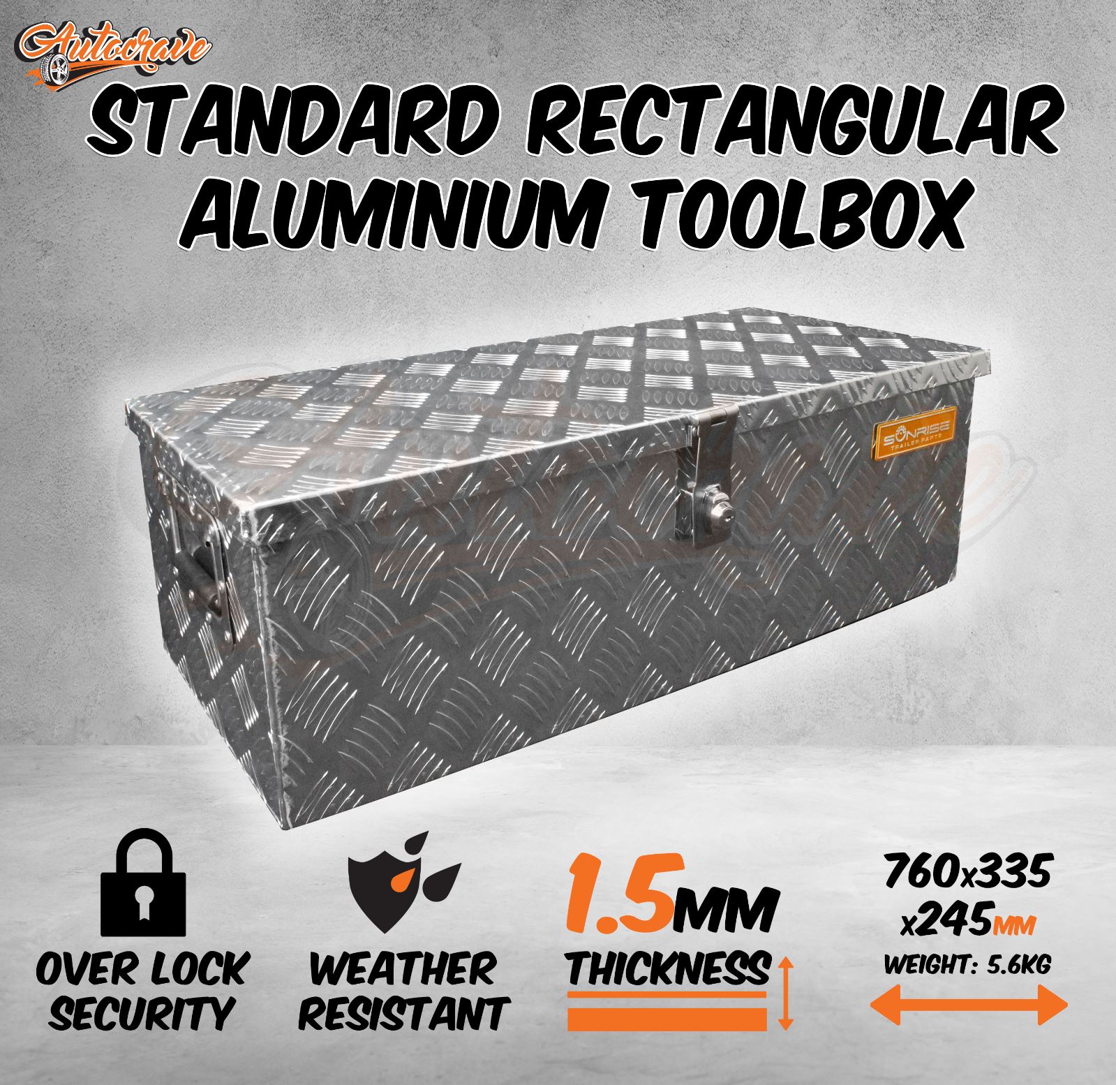 Aluminium Rectangular Tool Box Front Locking Trailer Truck ToolBox Lock ...