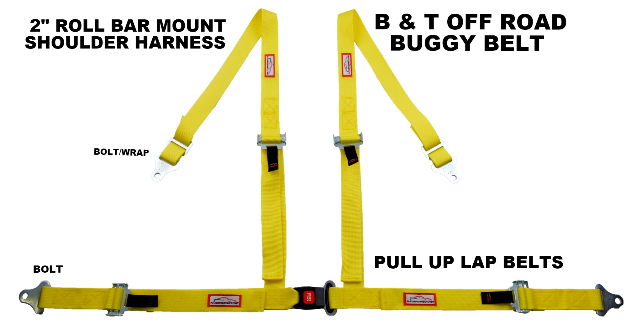 RACERDIRECT RED 4 Point SEAT Belt Harness Pull Down Lap Belt ROLL BAR Mount 