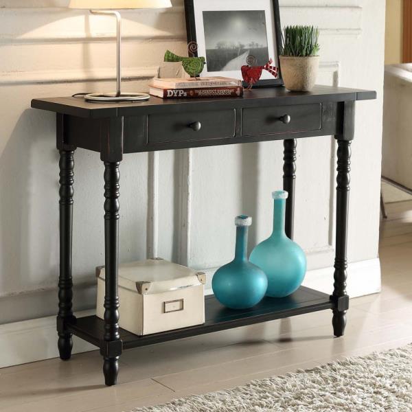 Black Wooden Console Table Behind Sofa Entry Hallway Accent Storage 2 Drawers Ebay