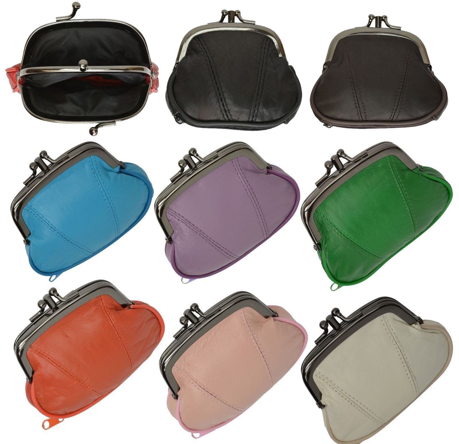 GENUINE LEATHER WOMEN&#39;S SMALL COIN PURSE CHANGE HOLDER DOUBLE CLASP COLOR CHOICE | eBay
