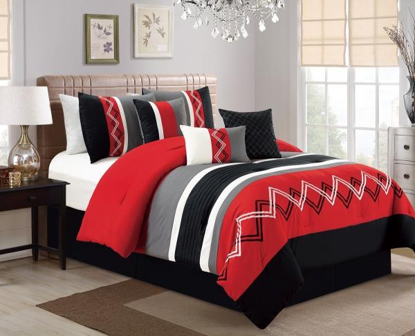 Pc Comforter Set Bedding, Red And Black King Bedding