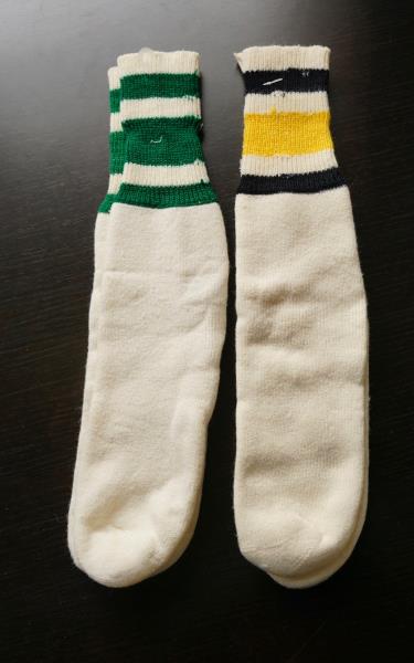 vintage 70s TUBE SOCKS 2 pairs STRIPED athletic/80s GREEN/BLACK/YELLOW ...