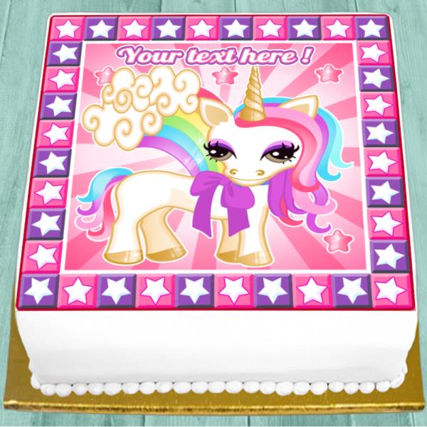 Unicorn Square Personalised Birthday 7 5 Inch Precut Edible Cake