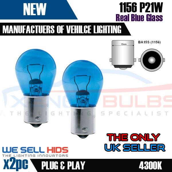 2 x DRL 382 BA15S P21W CANBUS Sidelights Xenon GLASS Blue/White 1156 Bulbs PAIR
