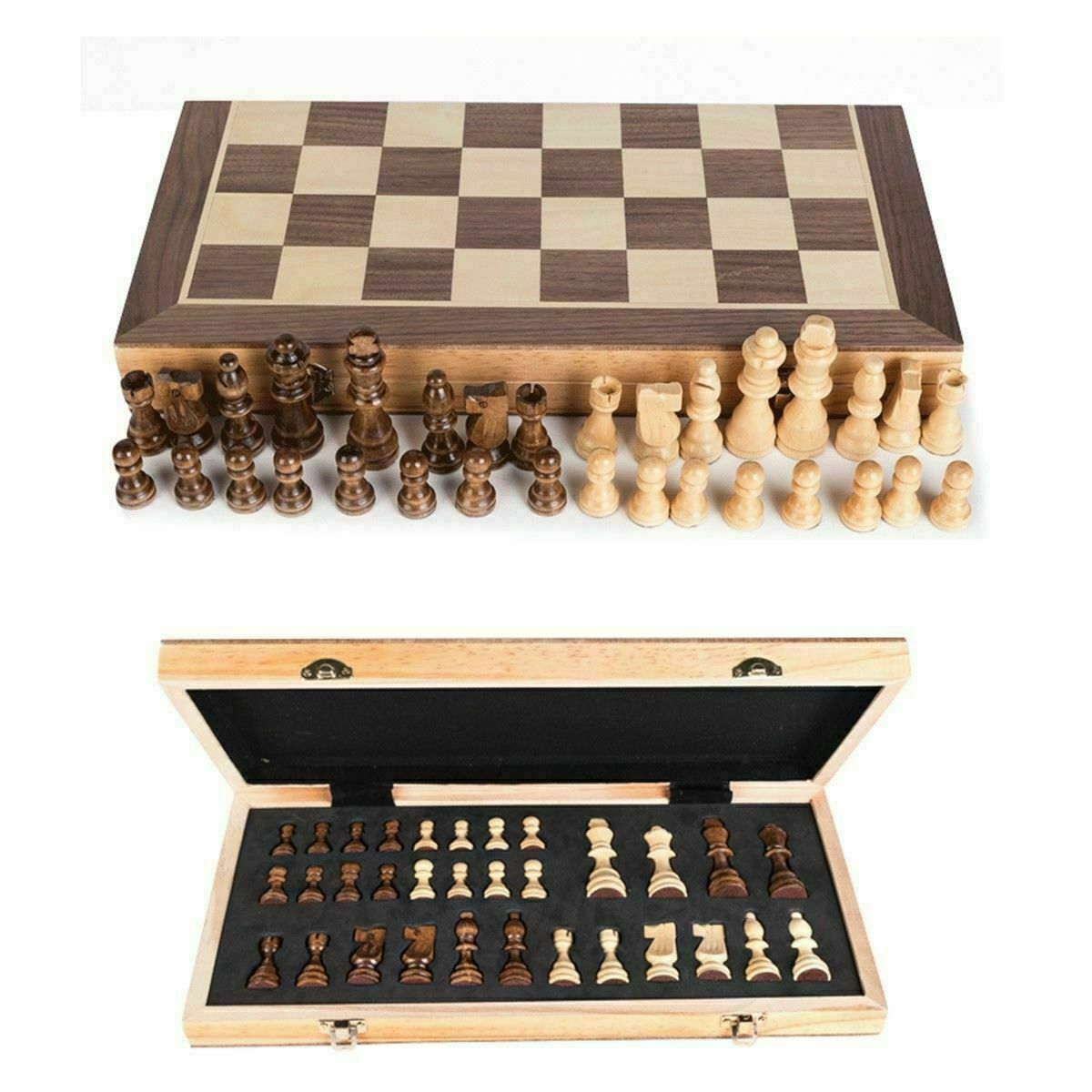 Chess Set Wooden Vintage Wood Pieces 12" Standard Game Magnet Portable Hand