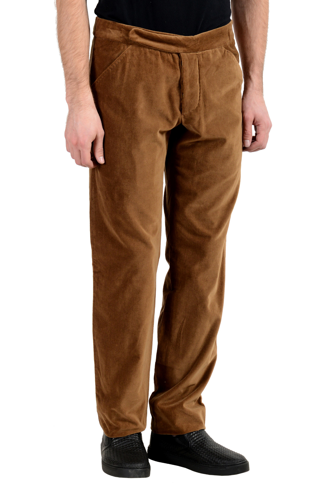 Gianfranco Ferre Men's Brown Flat Front Velour Casual Pants US 34 IT 48 ...