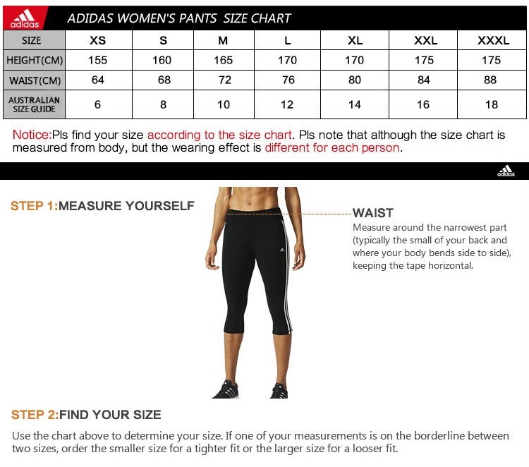 adidas womens pants size chart
