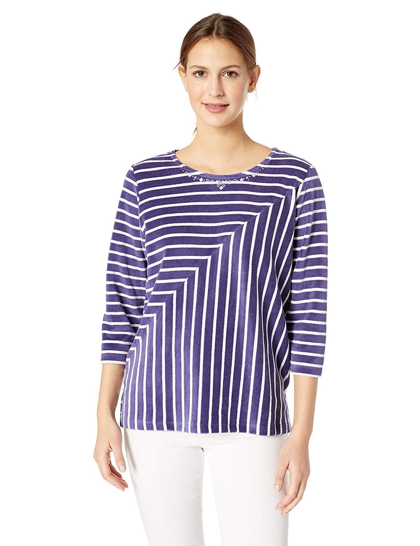 ALFRED DUNNER Mitered Velour Straight Knit Top Purple LARGE ...