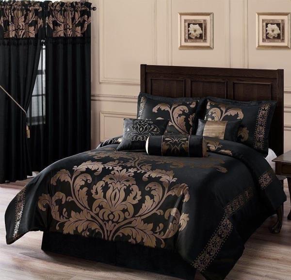 Full Queen Cal King Size Bed Black Gold, Black Gold Bedding King