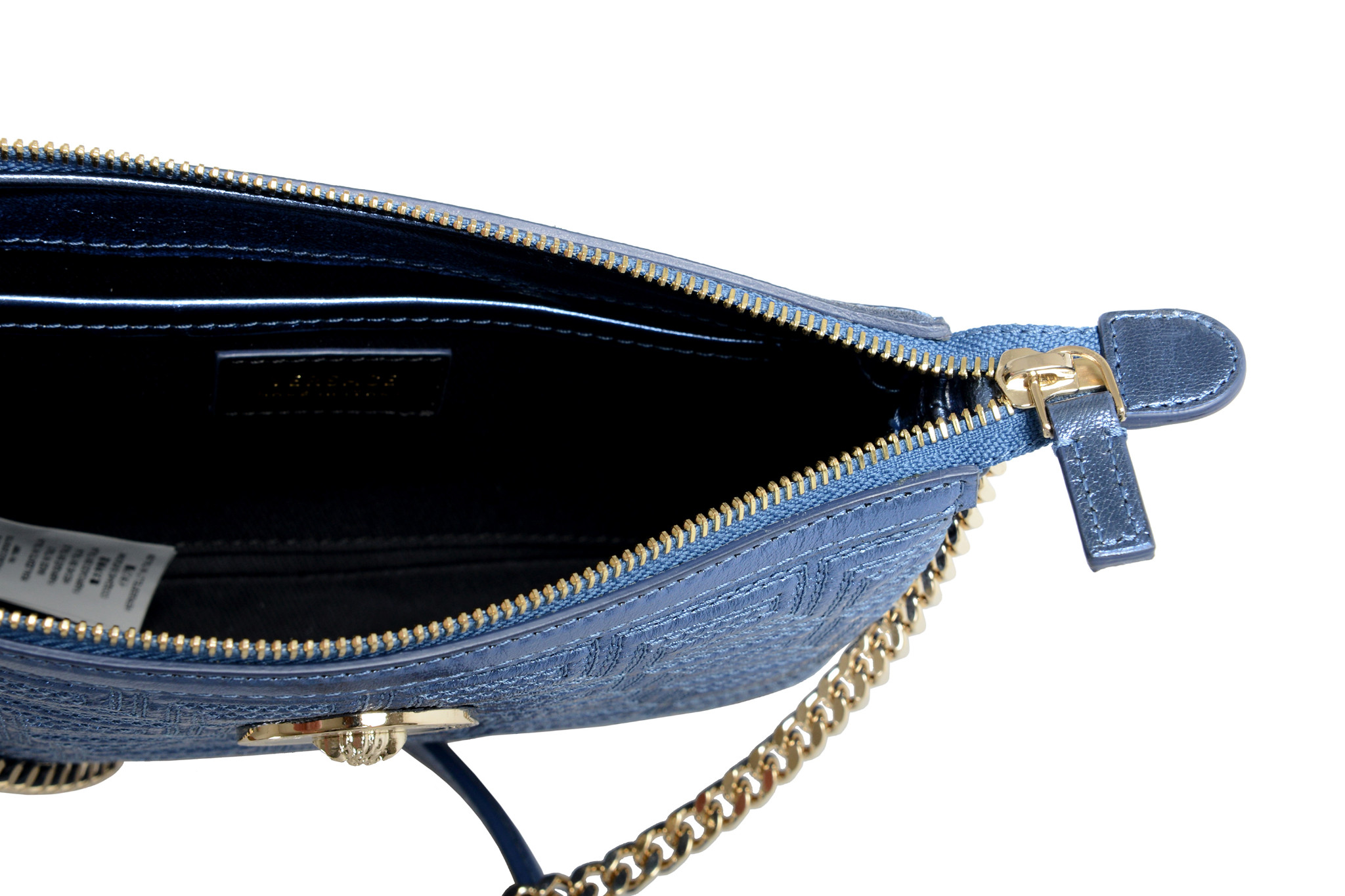 Versace Women's Quilted Leather Sparkle Blue Chain Strap Crossbody ...