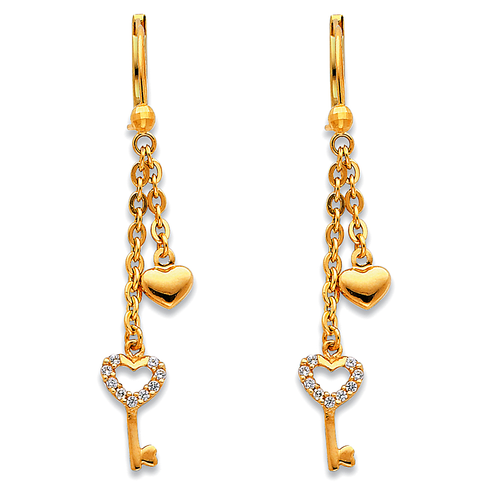 Elephant Dangle Earrings Solid 14k Yellow White Rose Gold Huggies CZ Drop Fancy