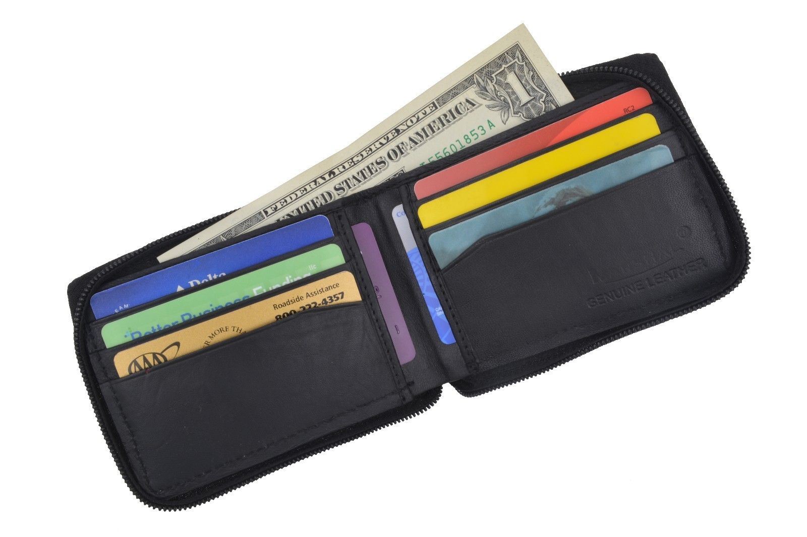 Mens Soft Lambskin Leather Zip Around W/Outside ID Bifold Card Holder Wallet | eBay