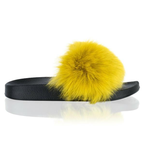 Adorllya Women Big Fur Slides Furry Slippers for Women Fuzzy FILP Flops Comfortable Fluffy Sandals