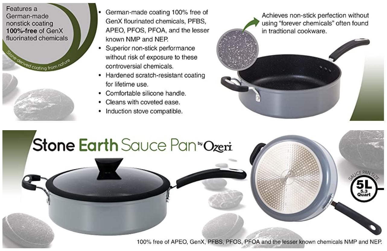 The All-in-One Stone Saucepan and Cooking Pot by Ozeri - 100% Apeo, GenX, Pfbs, Pfos, PFOA, NMP and NEP-Free German-made Coating
