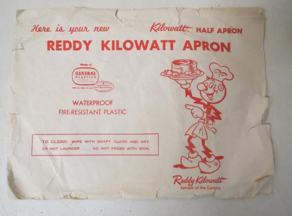 Vintage REDDY KILOWATT Advertising PLASTIC FULL APRON in Original Package