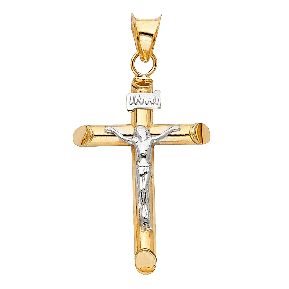 Cross Charm Jesus K Italian Solid Gold Tone Religious Mm Crucifix