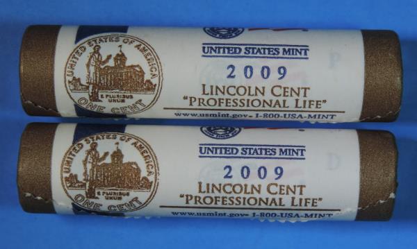 2009 P /& D US Mint Wrapped Lincoln Cent Penny 2 Rolls Professional Life LP3