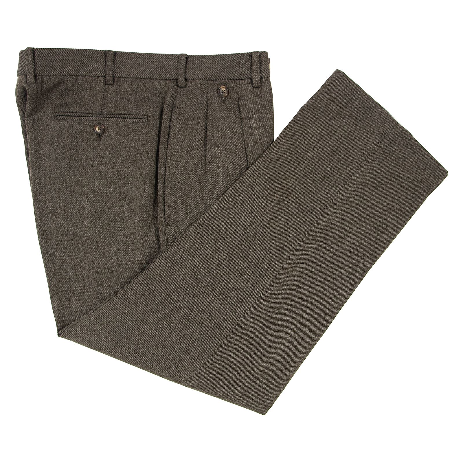 Faconnable Brown Wool Cavalry Twill Half Lined Pleated Front Pants 34W ...