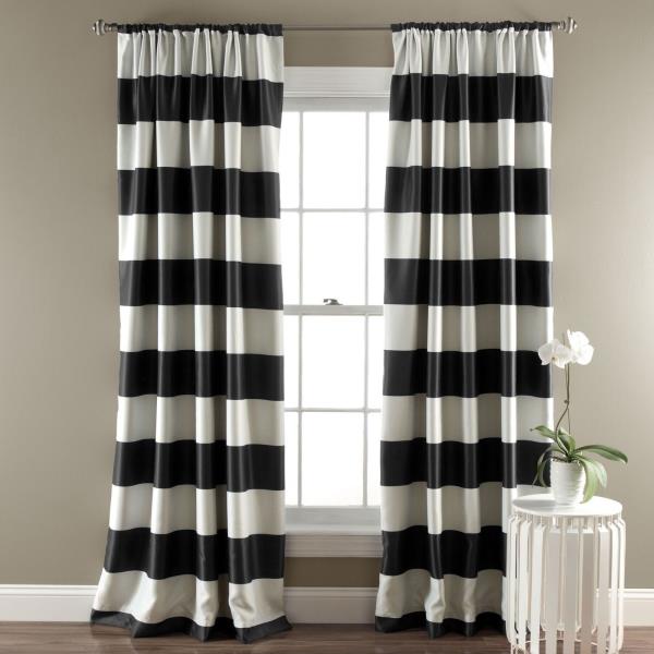 Set 2 Black White Striped Window, Black And White Striped Curtain