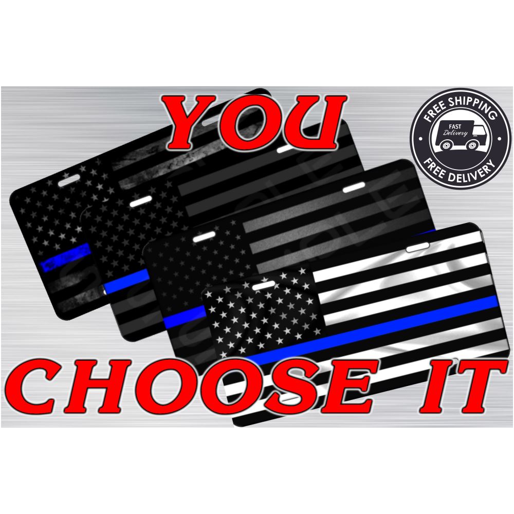 Red /& White Thin Blue Line American Law Enforcement Flag Aluminum License plate