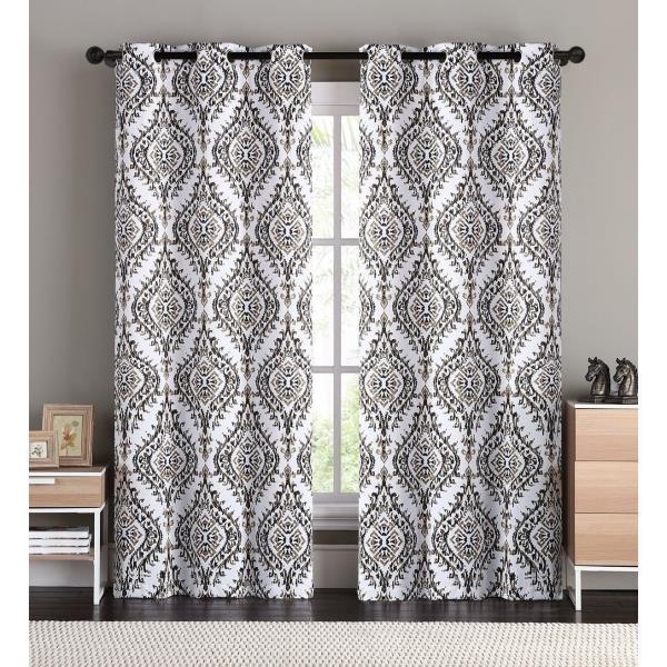 Curtains Blinds Set 2 Gray Grey White, Grey Damask Curtains