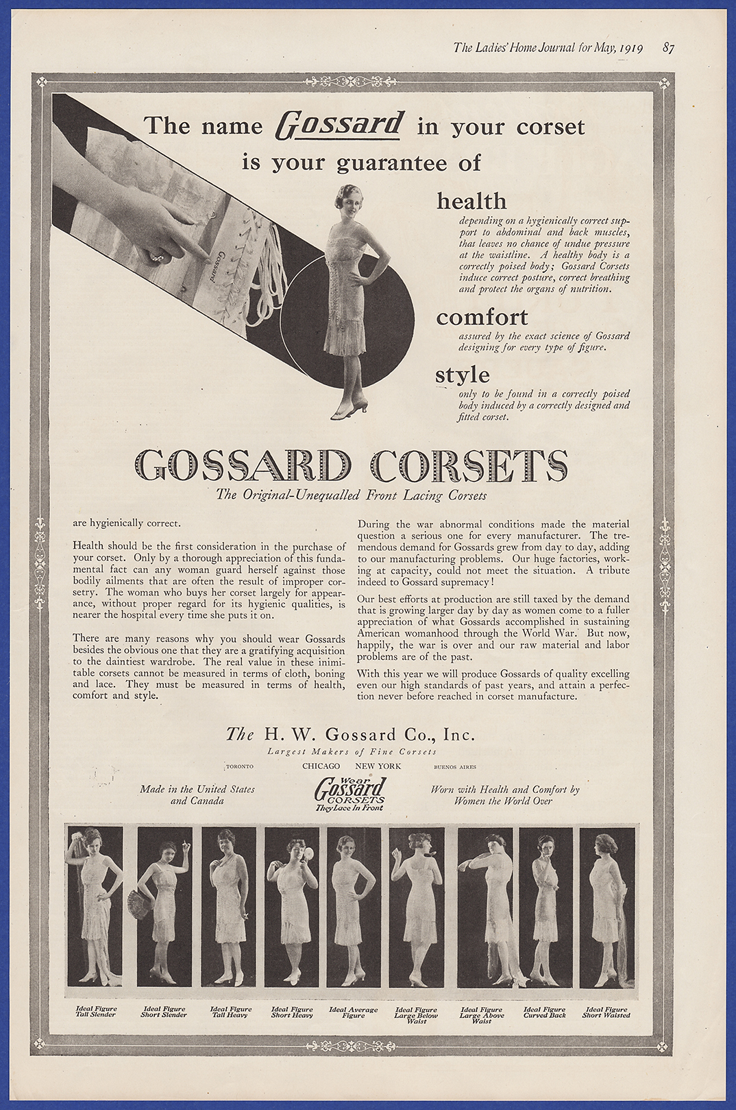 Vintage 1919 GOSSARD CORSETS Front Laced Women's Fashion Ephemera Print ...