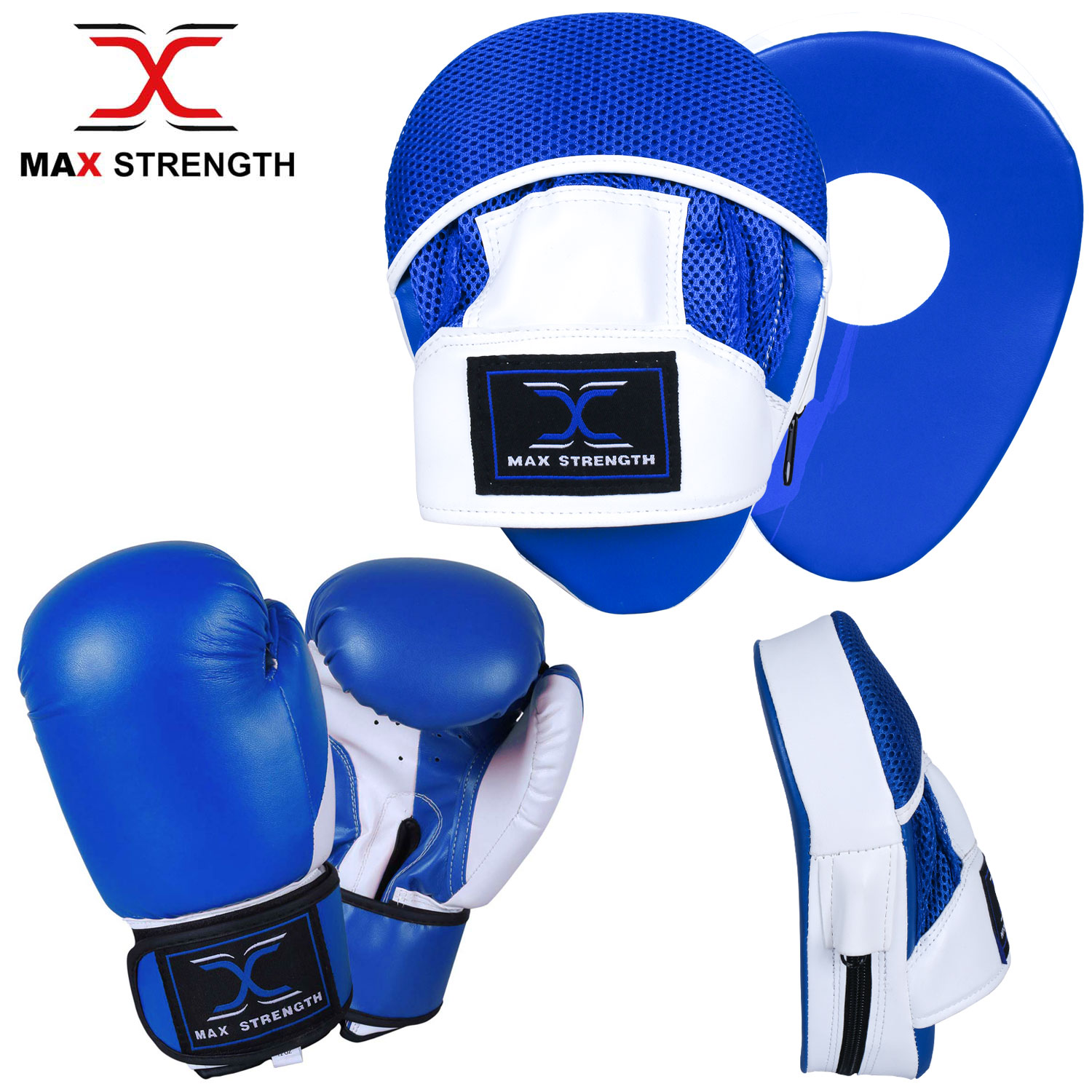 MAXSTRENGTH Curved Focus Pad and Boxing Gloves Set Hook And Jab Martial Arts Training Sparring Kickboxing Muay Thai Punching Gloves