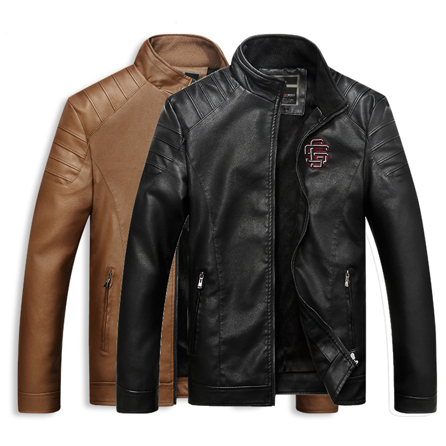 Mens New PU Black Leather Jacket Lined Outer Casual Wear Slim Fit Size ...
