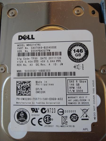 Dell Toshiba W328K 0W328K MBE2147RC 146GB 15K 6Gb//s SAS R Series Hard Drive 48-2